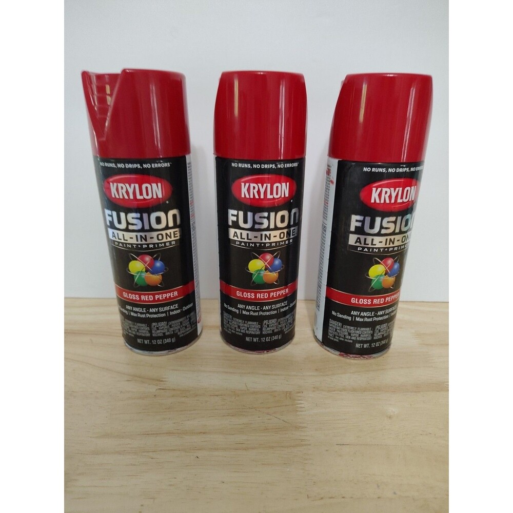 Krylon Gloss Red Pepper 12 oz Aerosol Spray Paint I Rust Protection Lot Of 3 Can